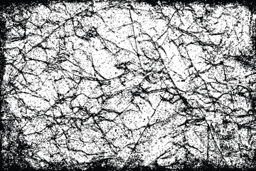 Poster - Black and white grunge texture with cracks and rough edges detailed close up of crumpled white paper with dark lines creating a textured appearance.