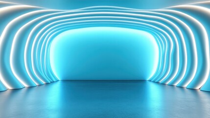 Poster - An artistic vision of a modern abstract space filled with soft blue curves and gentle light, giving a feeling of movement and tranquility in a visually stunning environment.