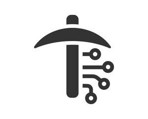 Poster - Pickaxe icon with circuit board, representing digital extraction or cryptocurrency mining. Perfect for tech, finance, blockchain, and investment themes. Clean, modern design.