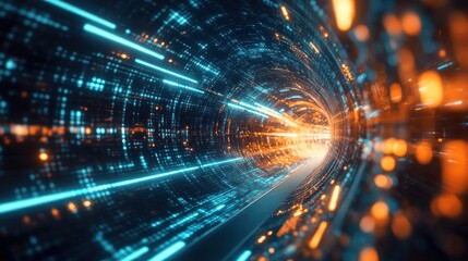 Poster - Digital tunnel, vibrant colors, glowing lines
