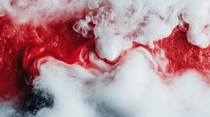 Poster - A captivating abstract image showcases a blend of red and white swirling patterns, evoking emotions and inviting the viewer to explore creative interpretations of form and color.