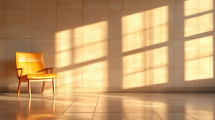 Poster - A simple yet striking image of a lone chair illuminated by warm sunlight, creating a serene atmosphere that emphasizes solitude and reflection.