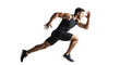 © cs - Athletic man sprinting energetically in a dynamic pose on a transparent background, showcasing fitness and determination