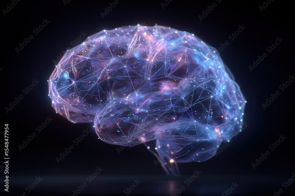 A digital representation of a human brain, showcasing intricate neural networks with glowing connections.