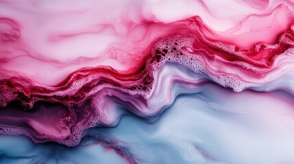 Poster - A mesmerizing abstract painting showcasing swirling pink and blue colors, representing fluid motion and evoking feelings of calm and creativity in a modern art context.