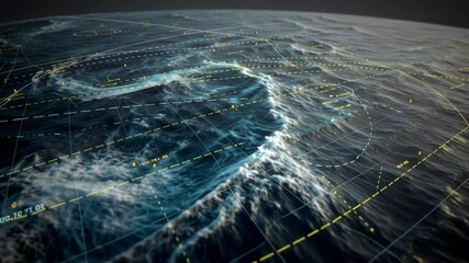 Poster - Futuristic marine navigation system is tracking ocean waves and currents, providing real time data for safe and efficient maritime operations