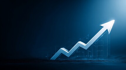 Aufkleber - Metallic Arrow Growth Chart Success Business Finance Investment Progress Development Future Potential Opportunity Strategy Planning Vision Goal Achievement Blue Background         