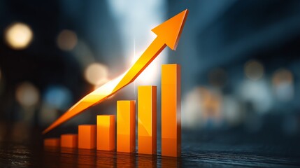 Aufkleber - Orange 3D Arrow Chart Growth Success Business Finance Investment Progress Development Upward Trend Financial Data Statistics Report Marketing Strategy Modern Design Graphic Element