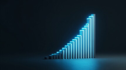 Poster - Abstract Blue Neon Growth Chart Bars Modern Minimalist Digital Art Background Illustration Technology Success Financial Business Concept Futuristic Graphic Design Element rise dark