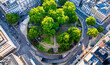 © Alexey Fedorenko - Aerial view of Cavendish Square Gardens in London surrounded by classic architecture, roads, and vehicles on a bright summer day.
