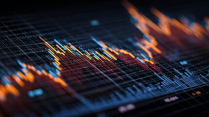 Aufkleber - Abstract Financial Data Visualization Dynamic Stock Market Graph Business Analytics Report Colorful Orange Blue Red Digital Chart Technology Background Investment Growth Modern    