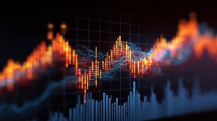 Aufkleber - Abstract Financial Data Visualization Dynamic Orange Blue Stock Market Graph Technology Digital Business Analytics Presentation Background Modern Futuristic Design Information     