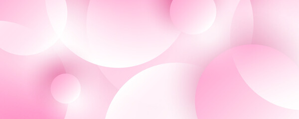 Poster - 3D white pink abstract background overlap layer on bright space with cutout shape effect decoration. Modern graphic design element circles style concept for web, art, flyer, card, or brochure cover