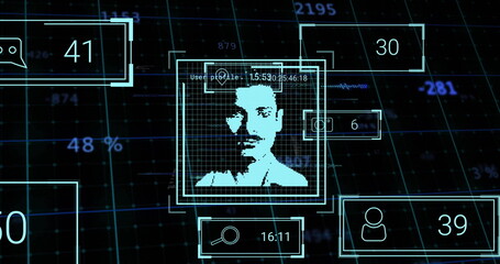 Aufkleber - Scanning pixelated male silhouette undergoing biometric scan on UI grid with nested detection boxes