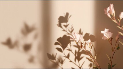 Poster - Delicate flowers casting soft shadows on a warm wall in a serene indoor setting
