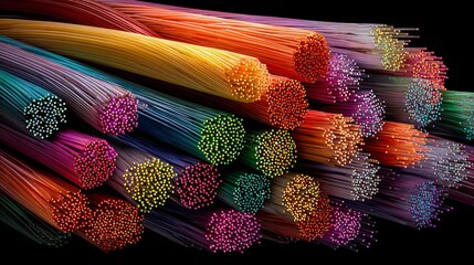 Poster - Abstract Colorful Fiber Optics Cables Digital Art Background Vibrant Rainbow Hues Modern Technology Network Design Illustration  High Resolution Image  Graphic Resource data lines 