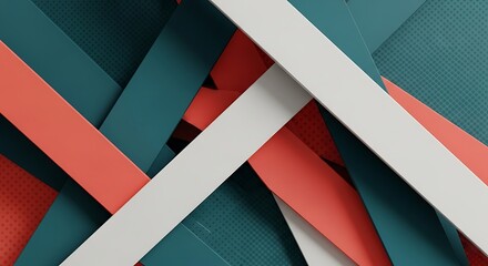 Aufkleber - Abstract composition of intersecting colorful planes in teal, coral, and white