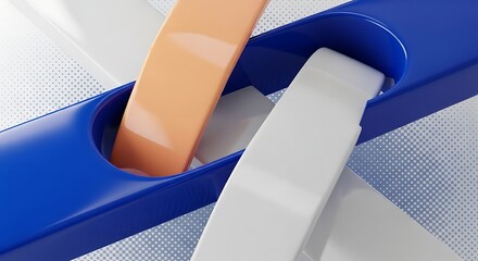 Aufkleber - Interlocking elements in blue, orange, and white for abstract graphic presentation