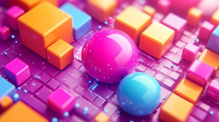 Poster - Colorful abstract design with 3D spheres and cubes arranged in a vibrant geometric pattern