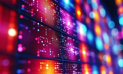 Poster - Colorful digital display wall with vibrant lights