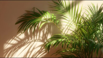 Poster - Beautiful sunlight casting shadows on a lush green plant near a wall in a cozy indoor setting