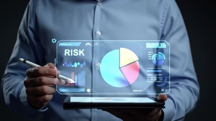 Poster - Person Analyzing Risk Data on a Tablet