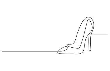 Poster - Continuous one line drawing of elegance high heel. lady shoes line art vector illustration. Editable vector, High Heels Continuous Line Icon, Beige nude pumps high heels shoes one line continuous draw