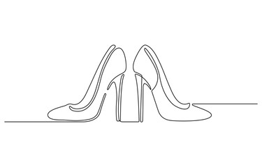 Poster - Continuous one line drawing of elegance high heel. lady shoes line art vector illustration. Editable vector, High Heels Continuous Line Icon, Beige nude pumps high heels shoes one line continuous draw