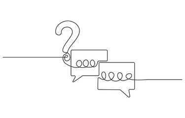 Poster - Quick tips. Continuous one line drawing of question mark, light bulb and speech bubbles. Trendy line art vector on a white background. Vector illustration. Hand drawn one line vector. Editable stroke