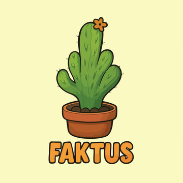 Playful Cartoon Cactus with Flower and FAKTUS Text Sticker.eps