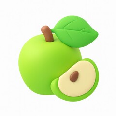 Poster - Green Apple 3D Illustration with Slice
