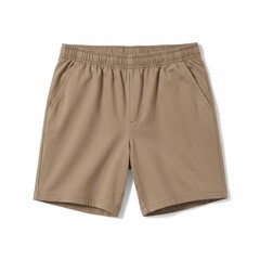 Khaki shorts isolated on white background for fashion or apparel use.