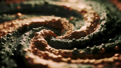 Abstract Swirling Texture with Orange and Gray Beads Detailed Surface Material in Motion
