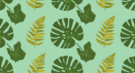  Tropical Foliage Pattern Stylized Monstera Fern and Textured Leaf Arrangement.