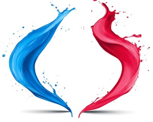 Poster - Two vibrant liquid paint splashes in shades of blue and red
