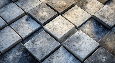 Poster - Stone tiles with textured surface create geometric pattern. arrangement is visually striking