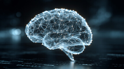 Poster - Abstract glowing neural network brain structure with interconnected nodes and lines