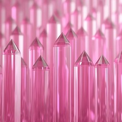 Poster - Several pink glass crystal structures with pointed tops are present