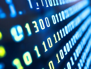 Poster - Binary code numerals displayed on a blue illuminated computer screen