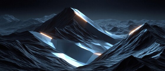 Wall Mural - Dark, futuristic mountain range illuminated by glowing light