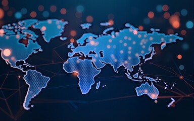 Poster - Global network. Blockchain 3D illustration. Neural networks and artificial intelligence. Concept of cyberspace. Abstract technological background with binary code elements. High quality