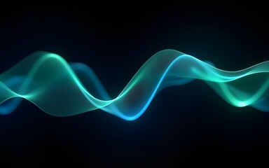 Poster - Vector abstract light lines wavy flowing dynamic in blue green colors isolated on black background for concept of AI technology, digital, communication, 5G, science, music. High quality