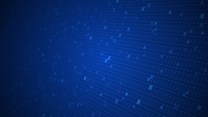 Poster - Abstract blue digital grid with glowing data points. Futuristic technology network background concept with depth of field, 3D render.