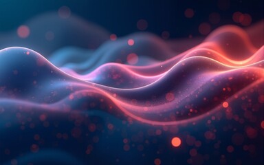 Poster - Abstract 3D glowing waves of digital particles. Technology background. AI, and big data and machine learning and digital concept background, designed for brochures, flyers, magazine, banner