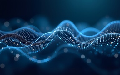 Poster - Digits abstract background with connected line and dots, wave flow. Digital neural networks. Network and connection background for your presentation. Graphic polygonal background. Vector illustration.