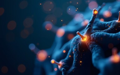 Poster - Exploring Neural Networks. A close-up depiction of a neural network with illuminated synapses, symbolizing connectivity and brain activity. High quality