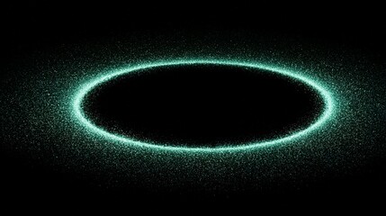 Poster - Teal ring of particles against a black background.