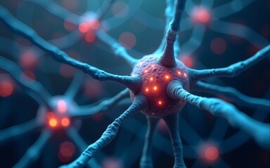Poster - 3D Illustration of Neural Network Connections, Neurons. High quality