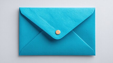 Poster - Bright Blue Envelope with Flap and Button Over White Background for Letter or Card Sending, Seasonal or Gift Packaging Concept