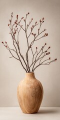 Aufkleber - Elegant Wooden Vase with Tall Bare Branches and Small Buds for Minimalist Home Decor and Modern Interior Design Accent